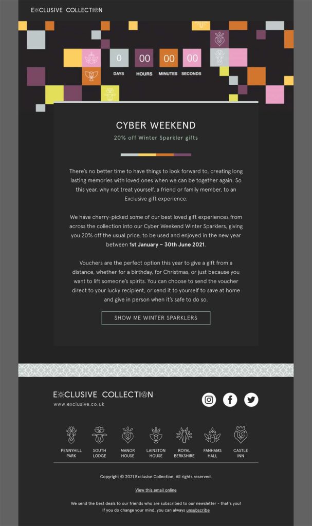 Exclusive collection cyber weekend example email