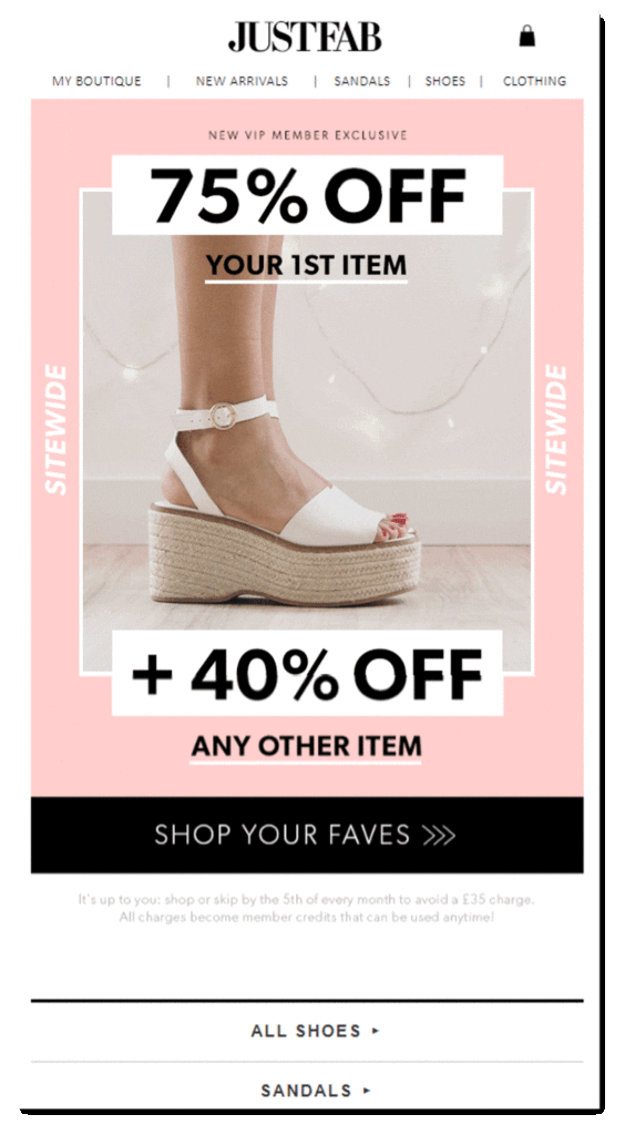 Justfab offer email example